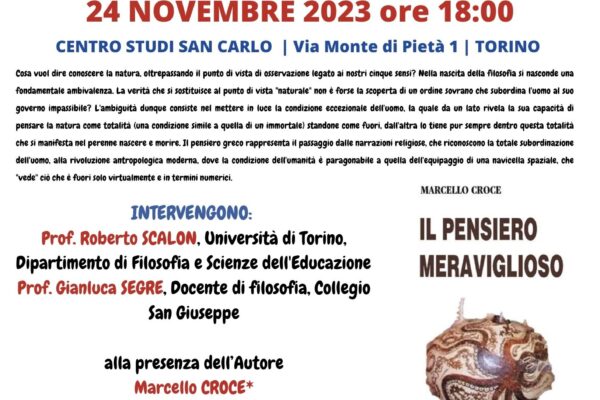 Invito Evento 24/ 11/2023 ore 18:00 “IL PENSIERO MERAVIGLIOSO” di Marcello CROCE